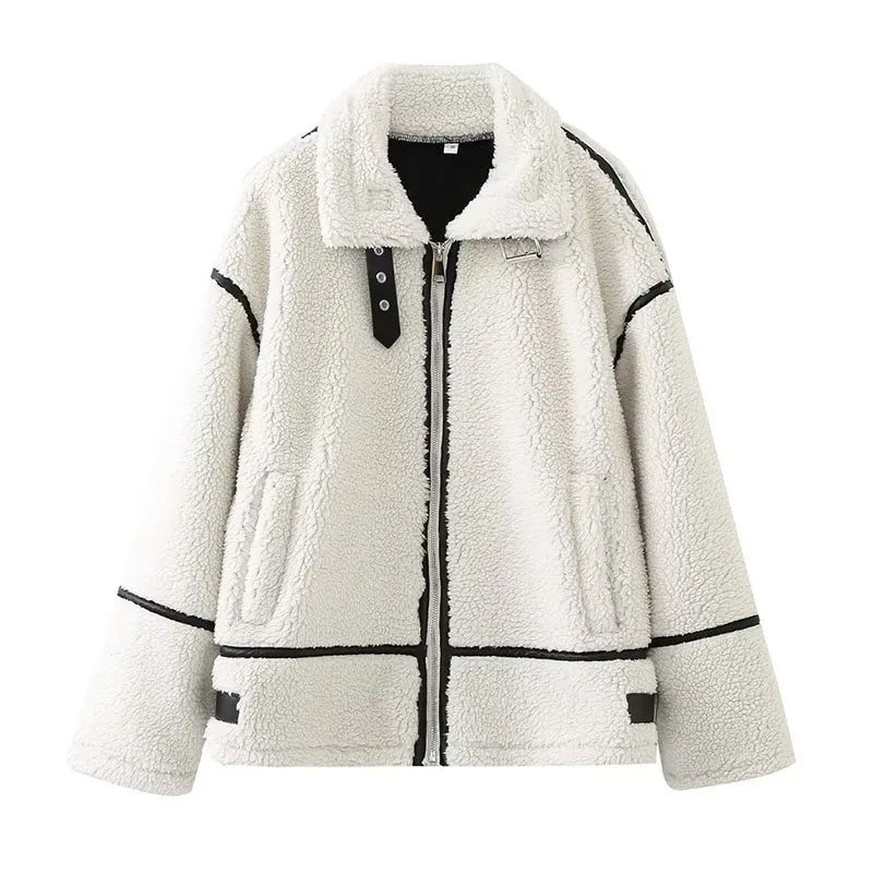 Fashion Winter White Turn-Down Collar Long Sleeve Chic Jacket