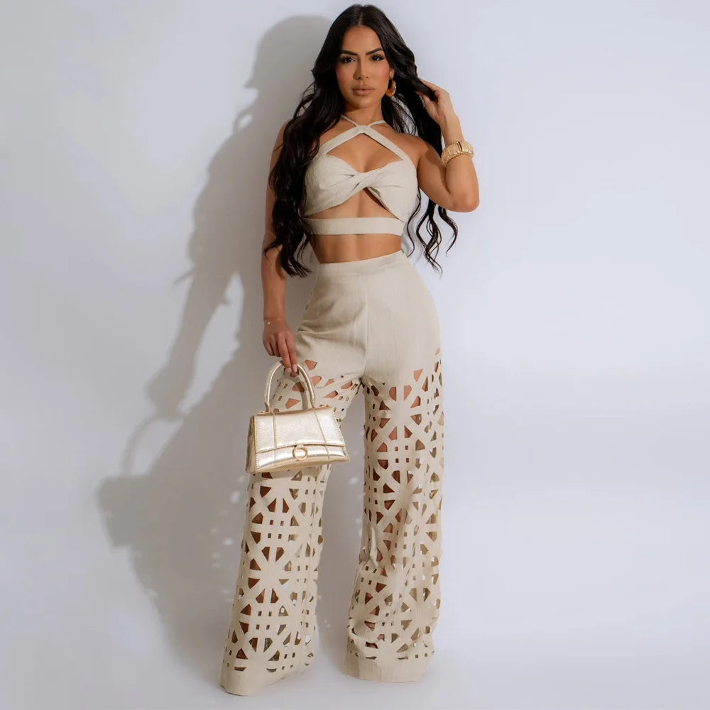 2024 Sexy Crop Tops Two Piece Pant Set