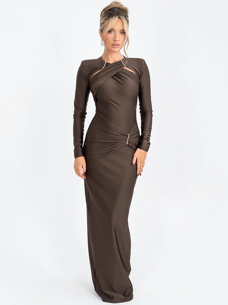 Hollow Out Long Sleeve Sexy Maxi Dress