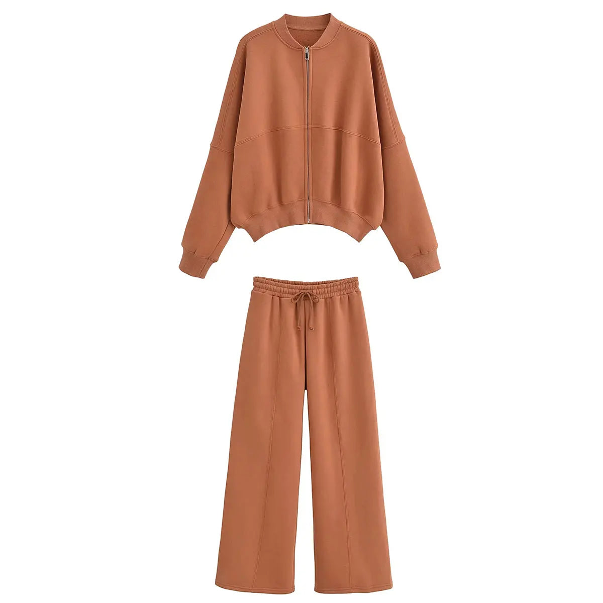 Autumn  Long Sleeve Zipper Sweatshirt Coat+Lace-up Elastic Waist Pant Suit