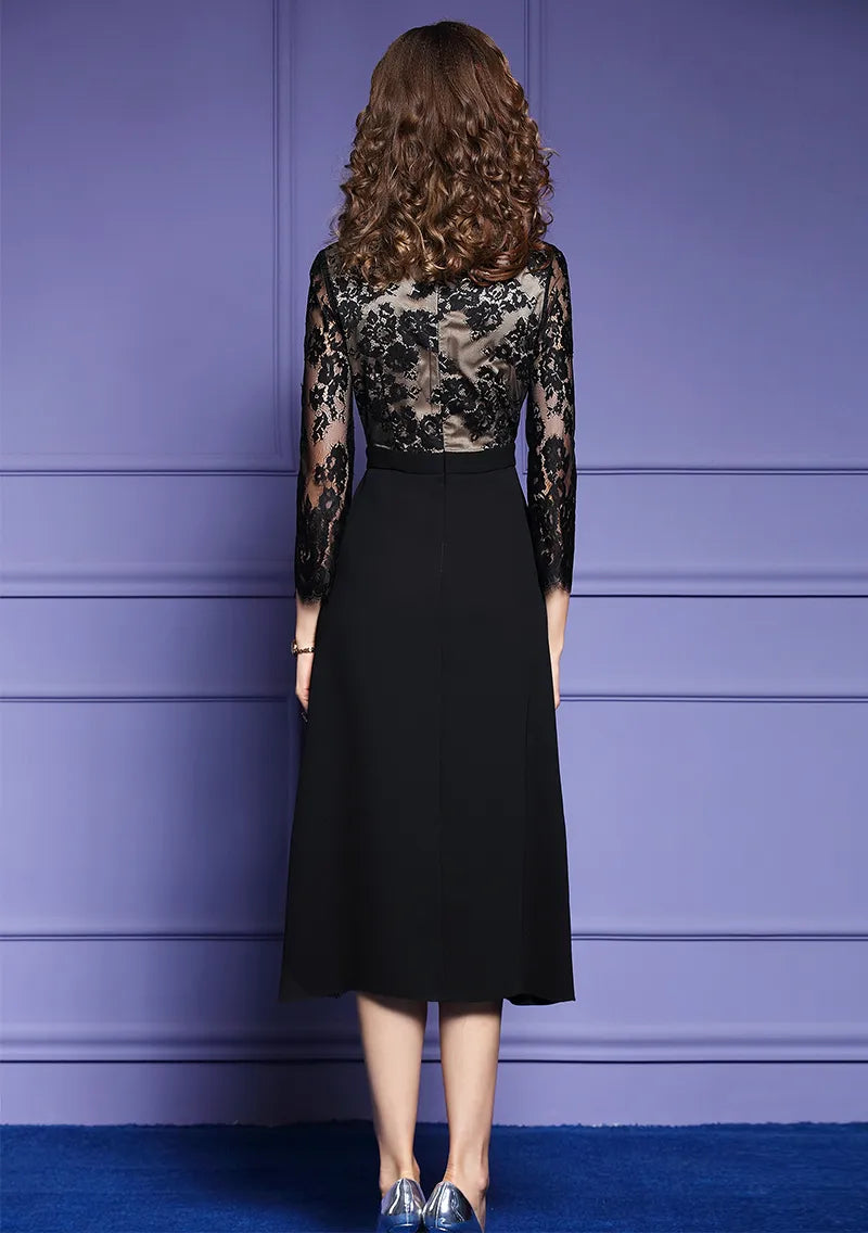 Spring & Autumn Elegant Vintage Lace Dress