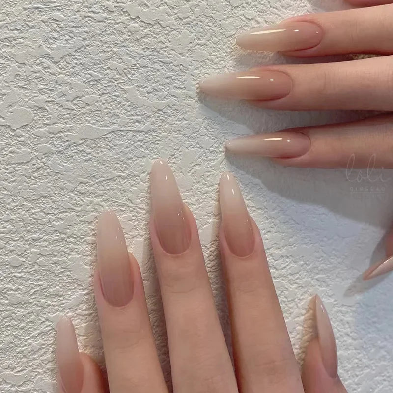 24Pcs Gradient Press on Long Almond False Nails