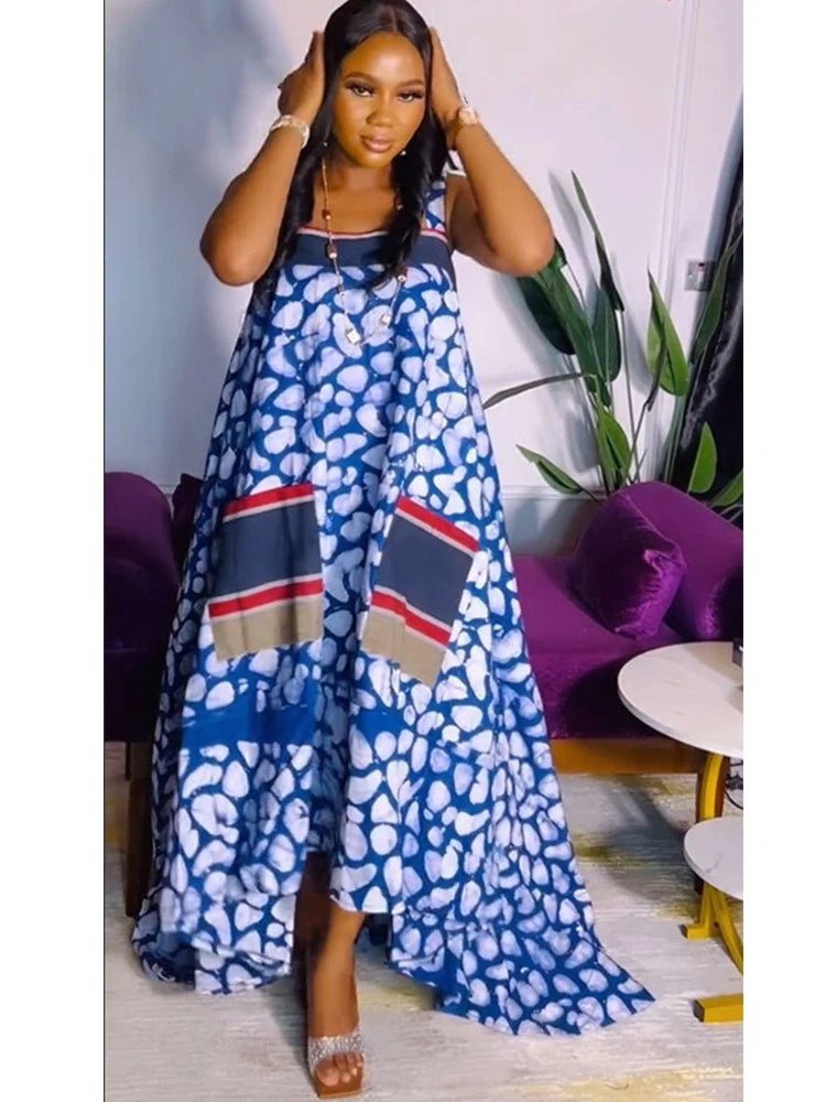 Straight Loose Sexy and Elegant Large Pockets Bohemian Casual Maxi Dress