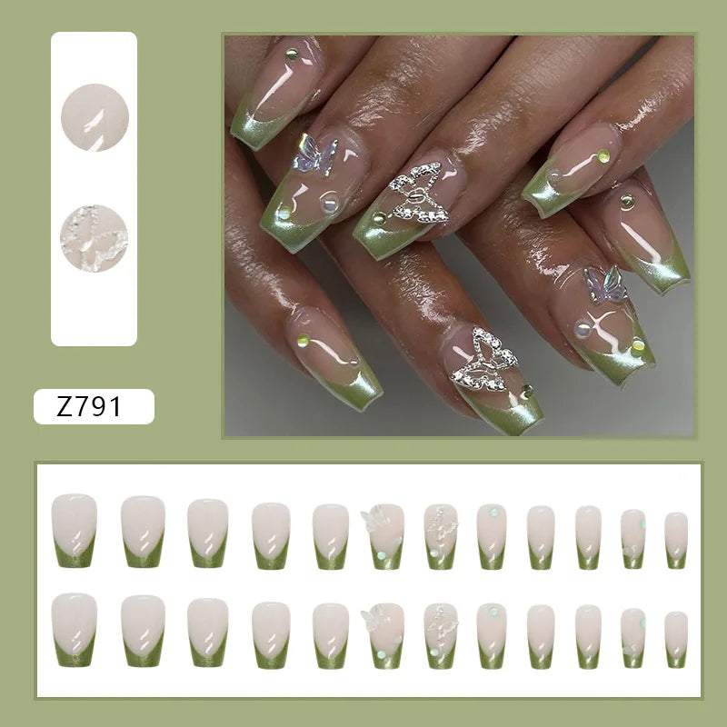 Shiny Diamond False Nails Manicure  24pcs Fake Nail