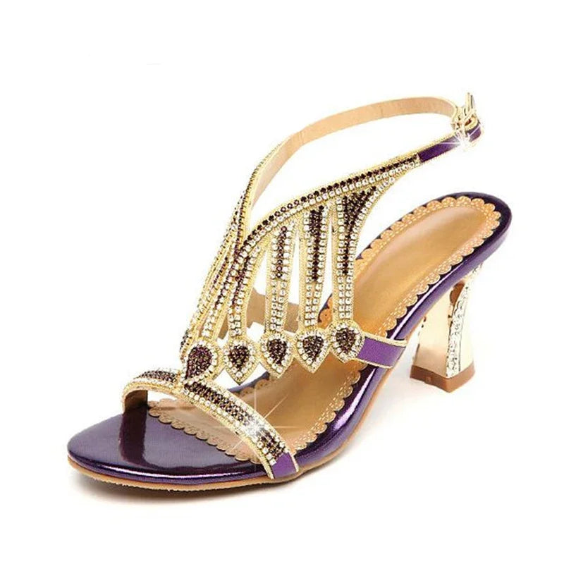 Summer Style Gold Coloured Rhinestone  High Heeled Sandals