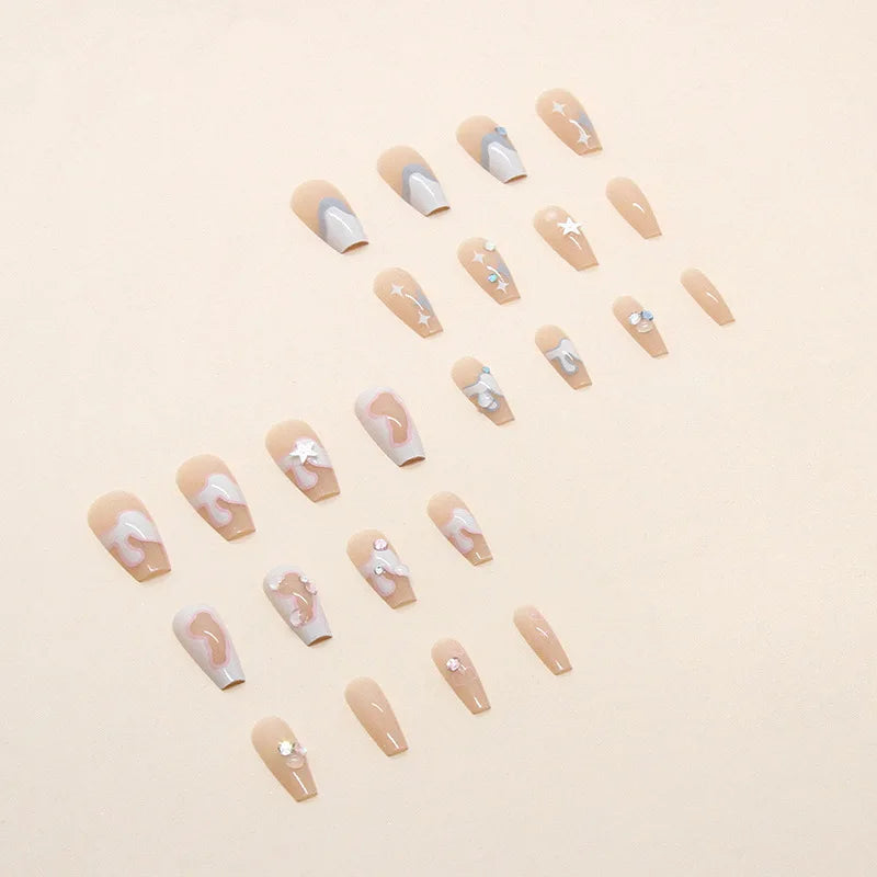 24pcs Artifical Nails Fake Wearable Nail Tips With Small Diamonds