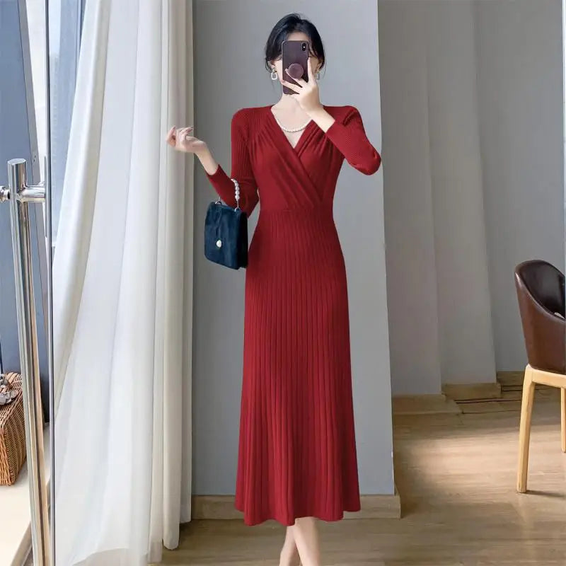 Autumn FLong Sleeve Sweater Knitted Dress