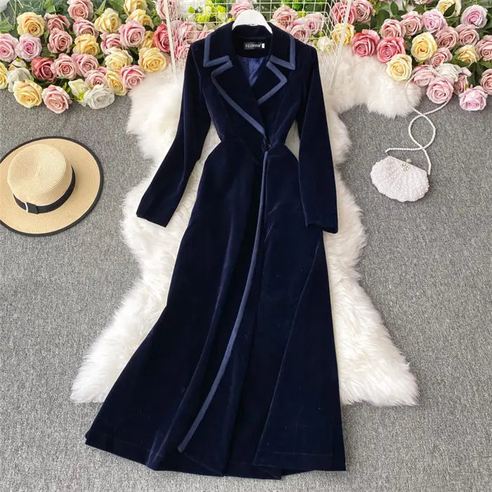 Autumn And Winter  Long Over The Knee Velvet Blazer Dress