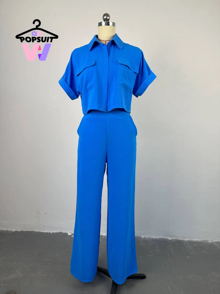 New Summer Short Sleeved Shirt Wide Leg Trousers 2-piece Set