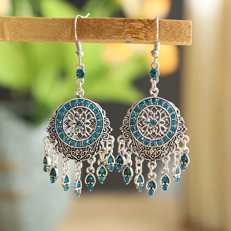 Bohemian Ethnic Long Blue Acrylic Crystal Water Drop Earrings