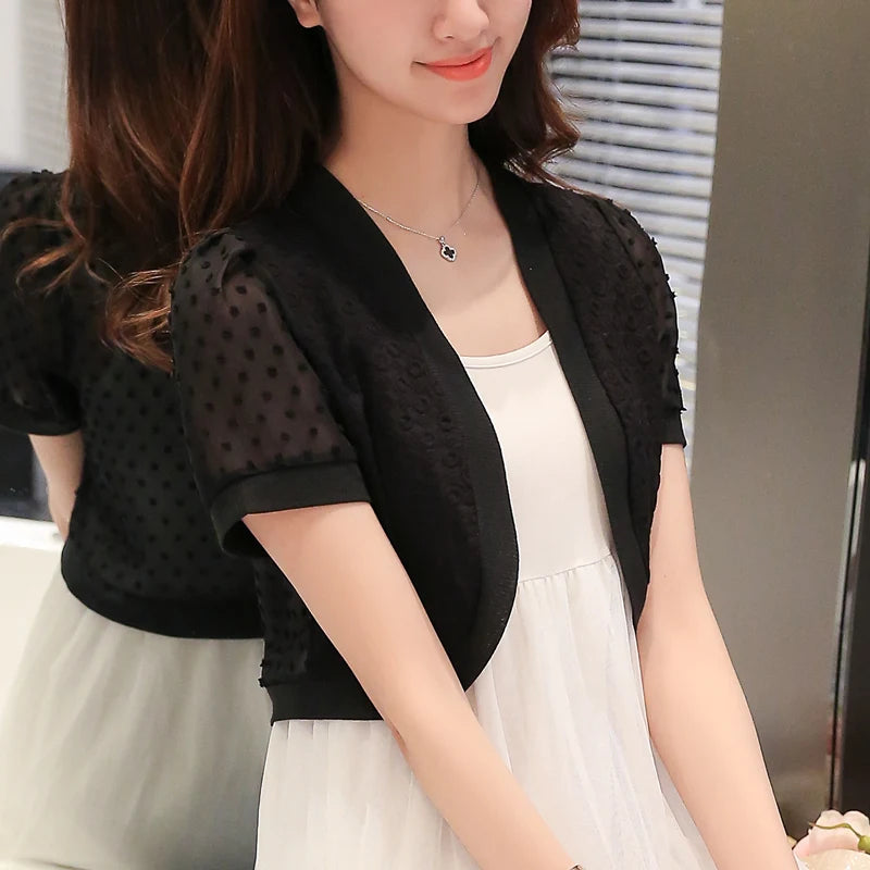 Bolero Summer White Black Short Sleeve Shrugs