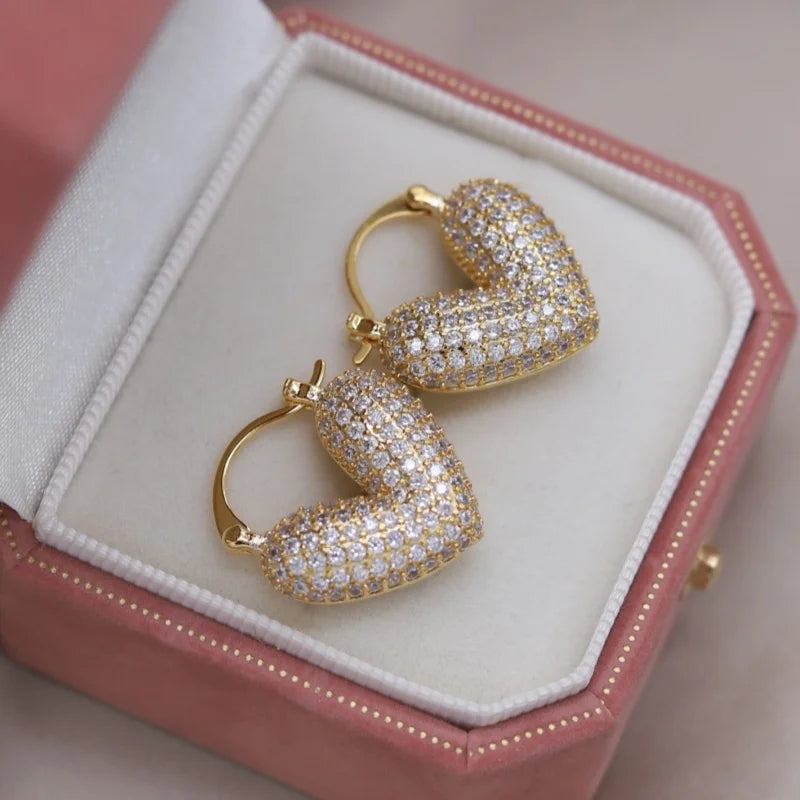 2024 French  Gold Plated Luxury Full Zircon Love Hoop Earrings