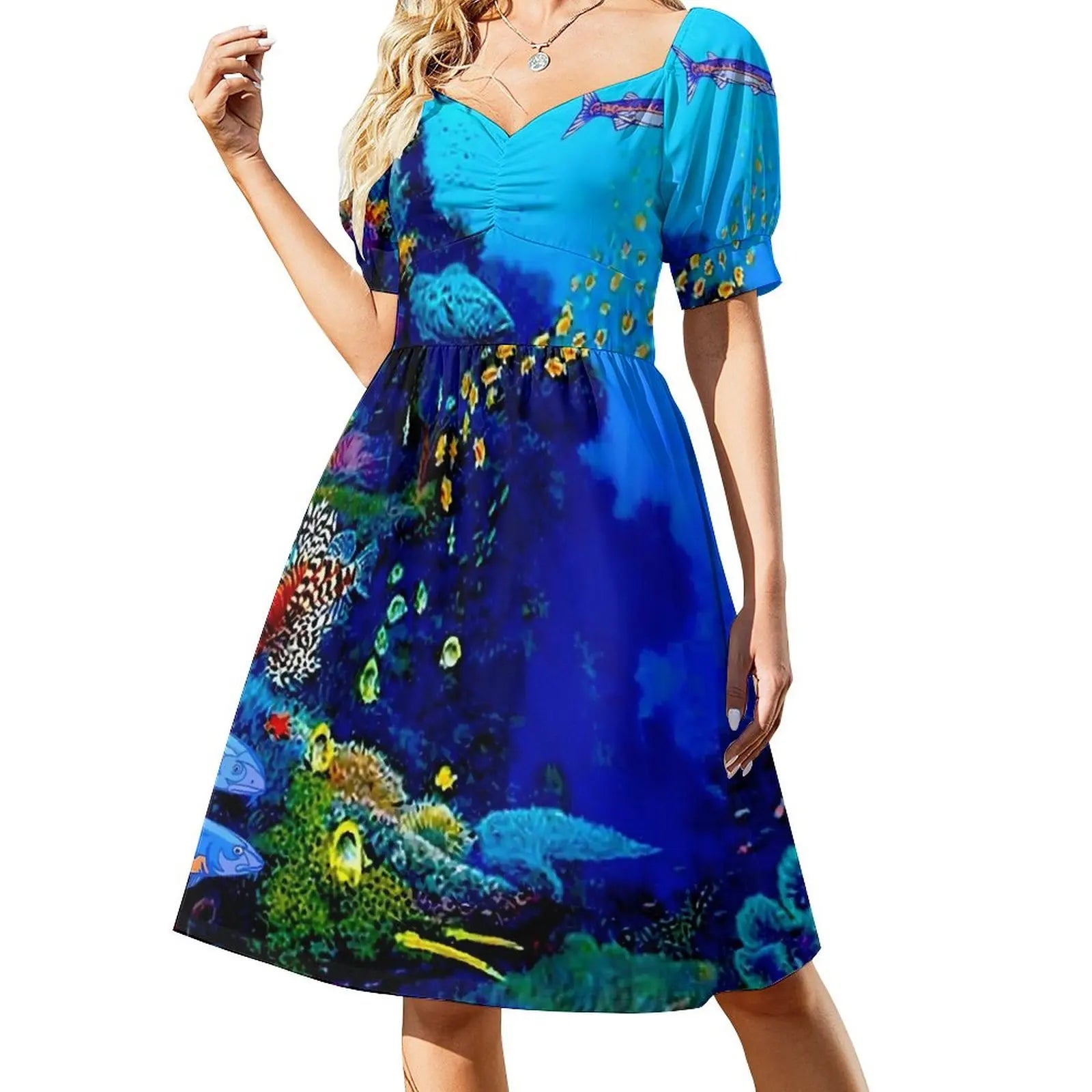 Tropical Marine Casual V Neck Elegant Printed Dress