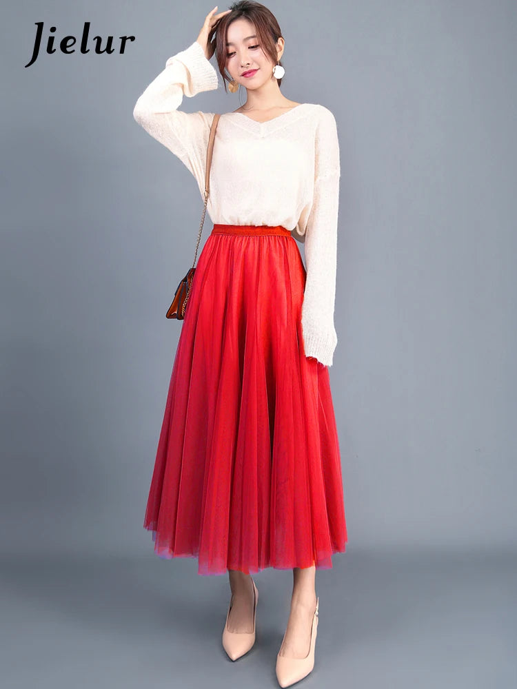 Autumn 3 Layers Princess Tulle Mesh Pleated Skirt