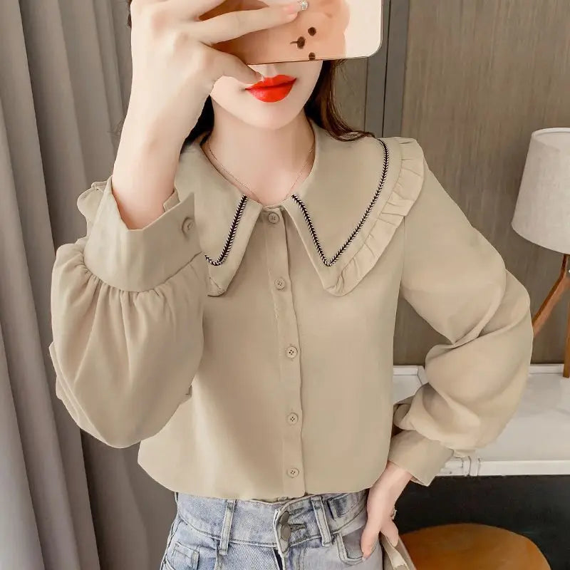 New Fashionable Doll Collar French Style Shirt