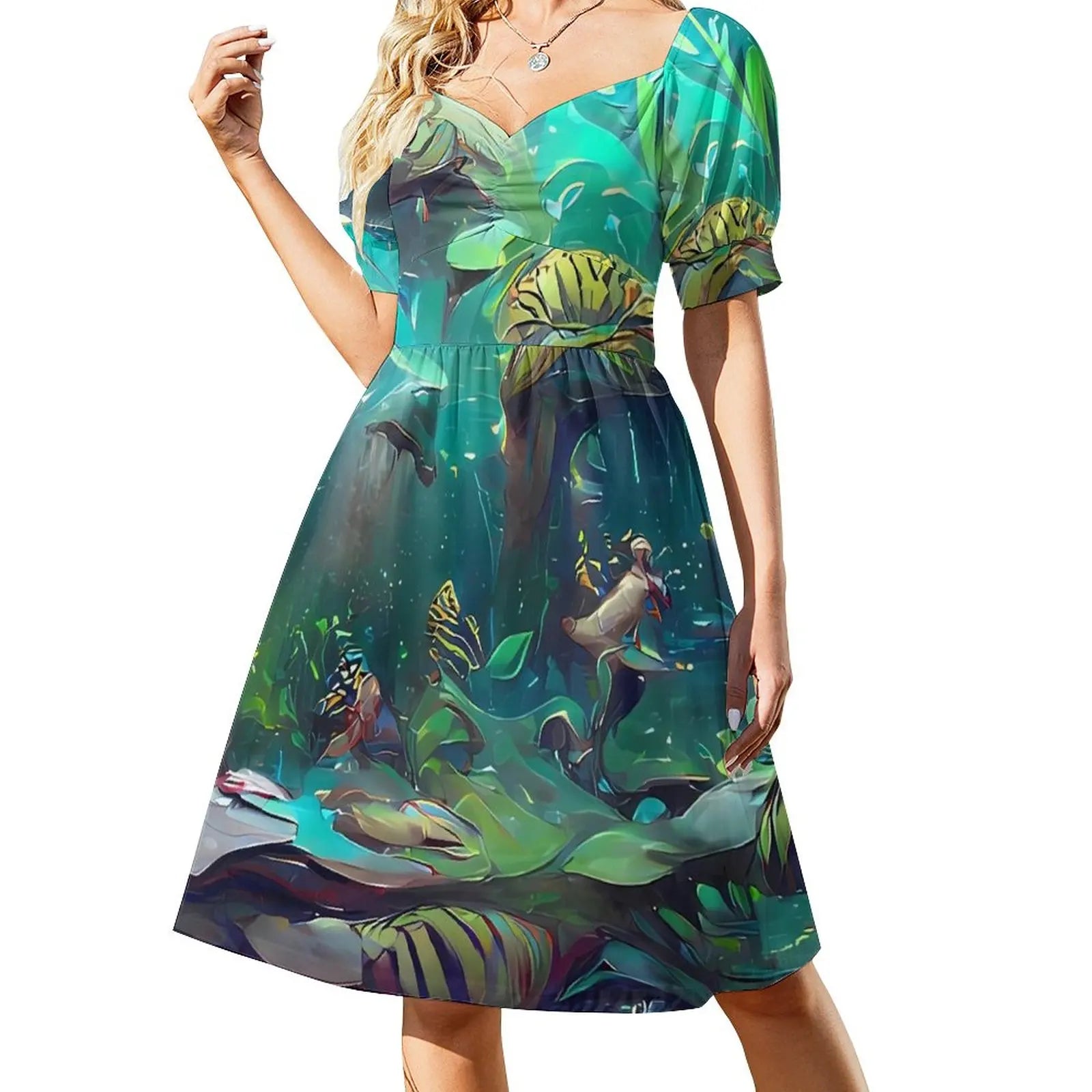 Tropical Marine Casual V Neck Elegant Printed Dress