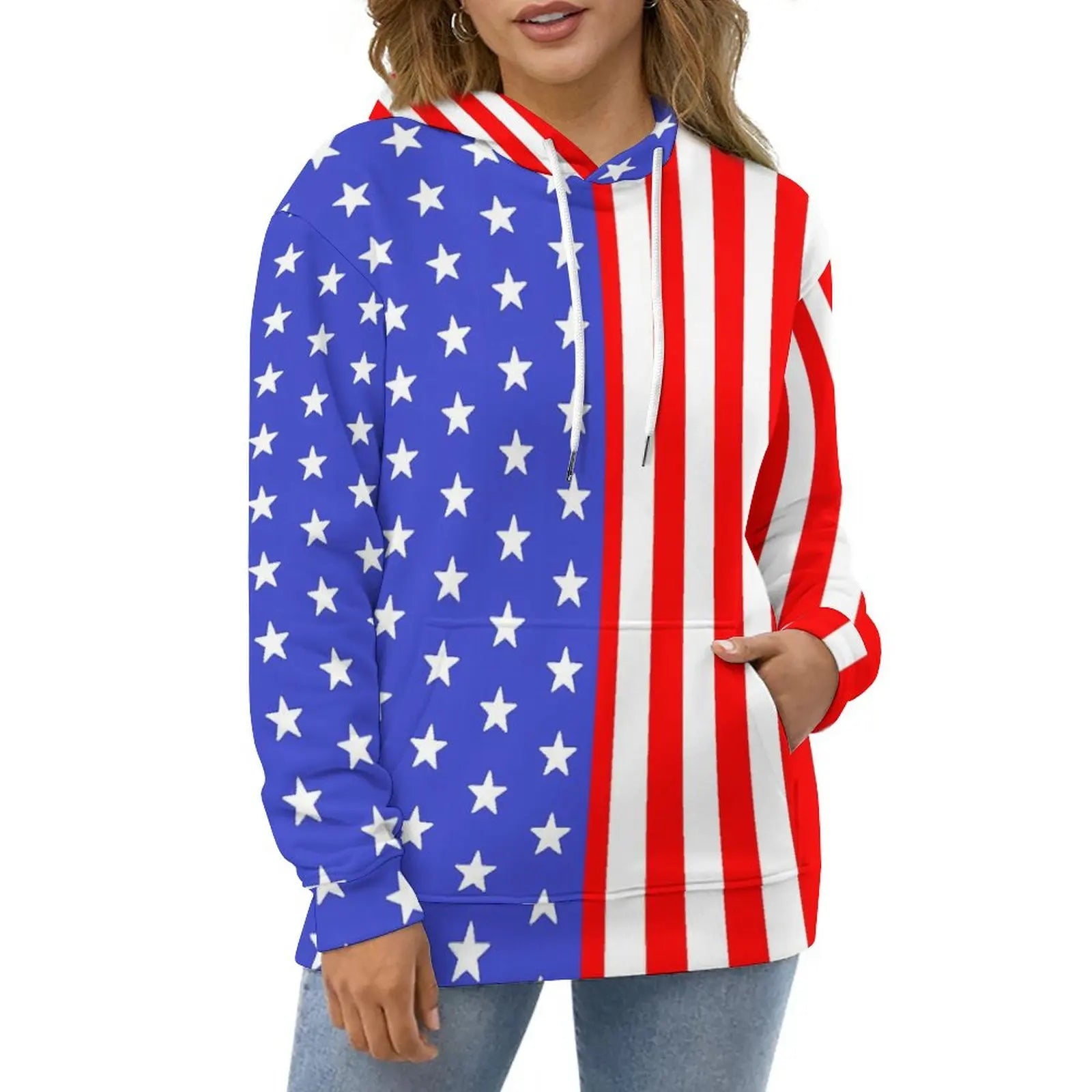 American Flag Hoodies White Stars Print Classic