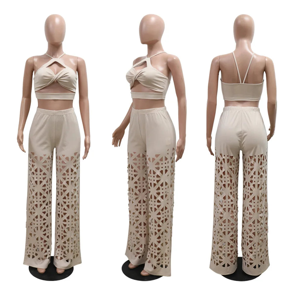 2024 Sexy Crop Tops Two Piece Pant Set