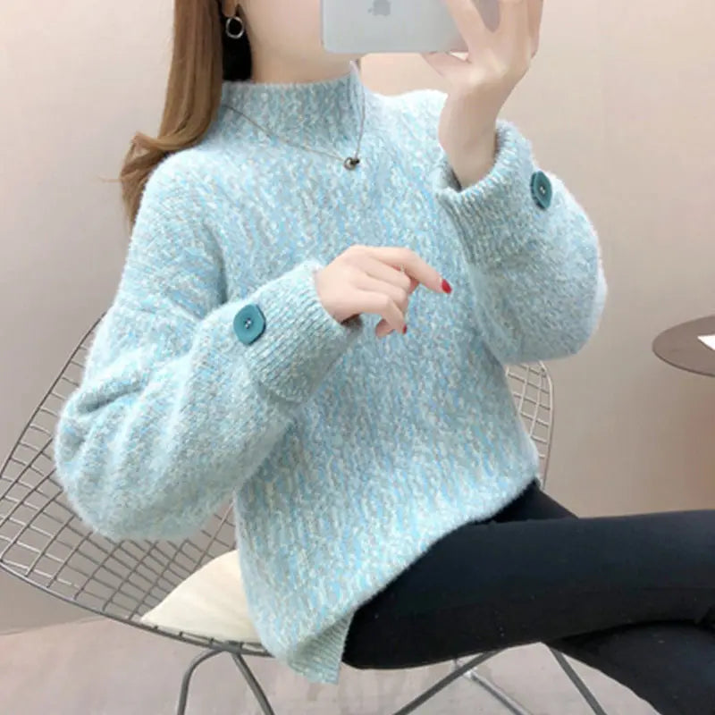 Fall Winter Korean Fashion Chic Velvet Thick Warm Knitted Sweater