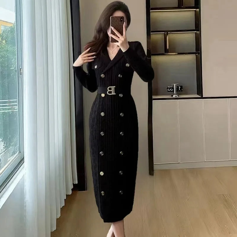 2024 Spring New French Elegant  Knitted Midi Dress