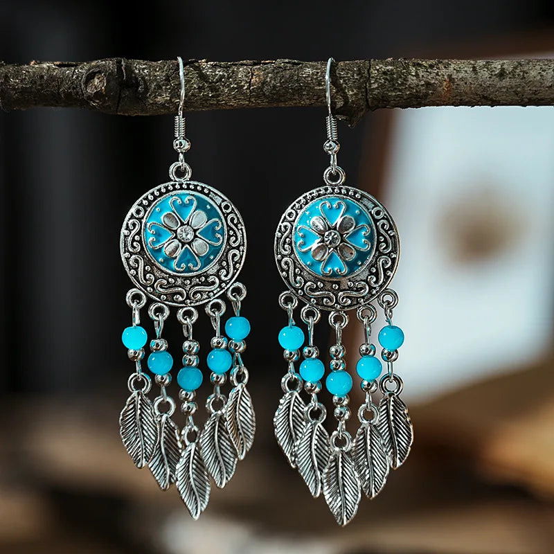 Bohemian Ethnic Long Blue Acrylic Crystal Water Drop Earrings