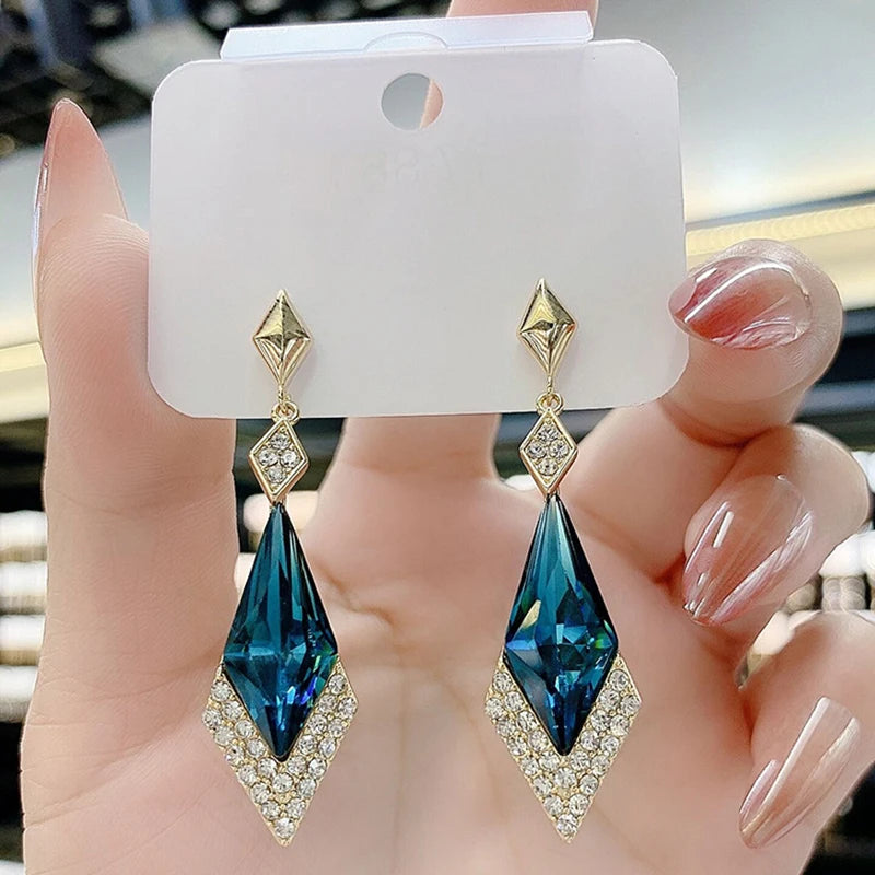 Fashion Blue Crystal Drop Earrings