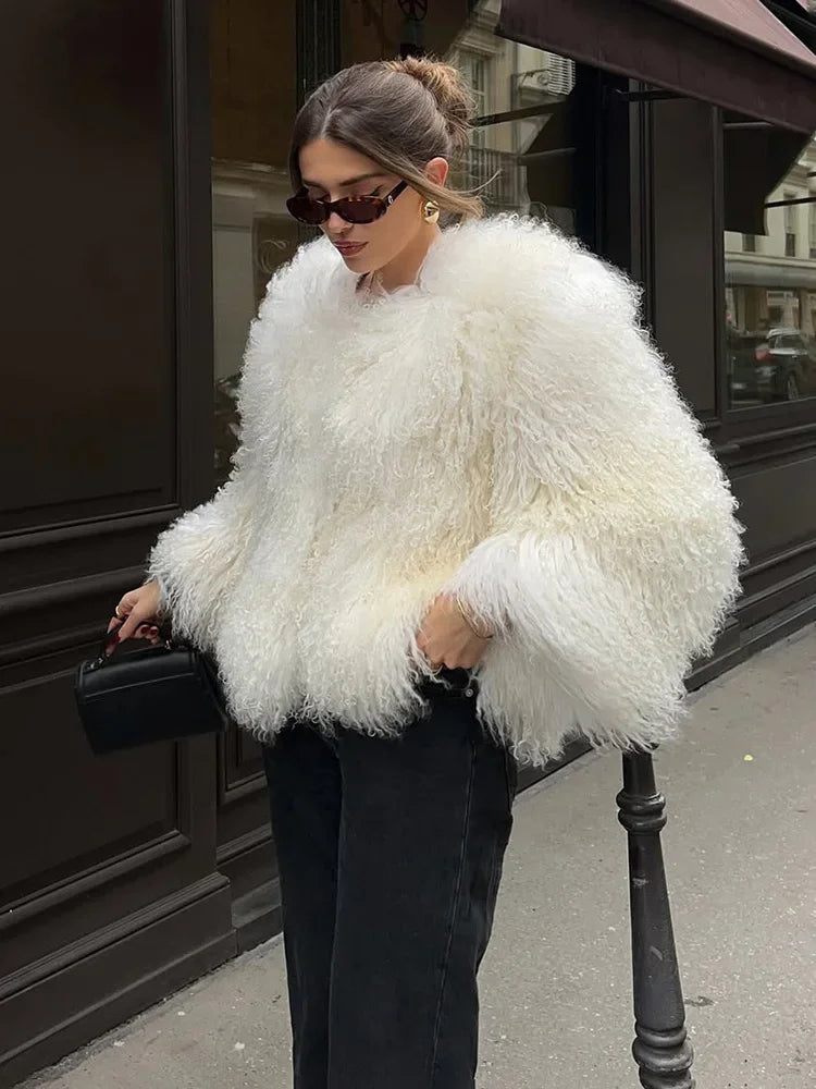 Women's Winter 2025 Fashion Luxury Cropped Faux Fur Coat