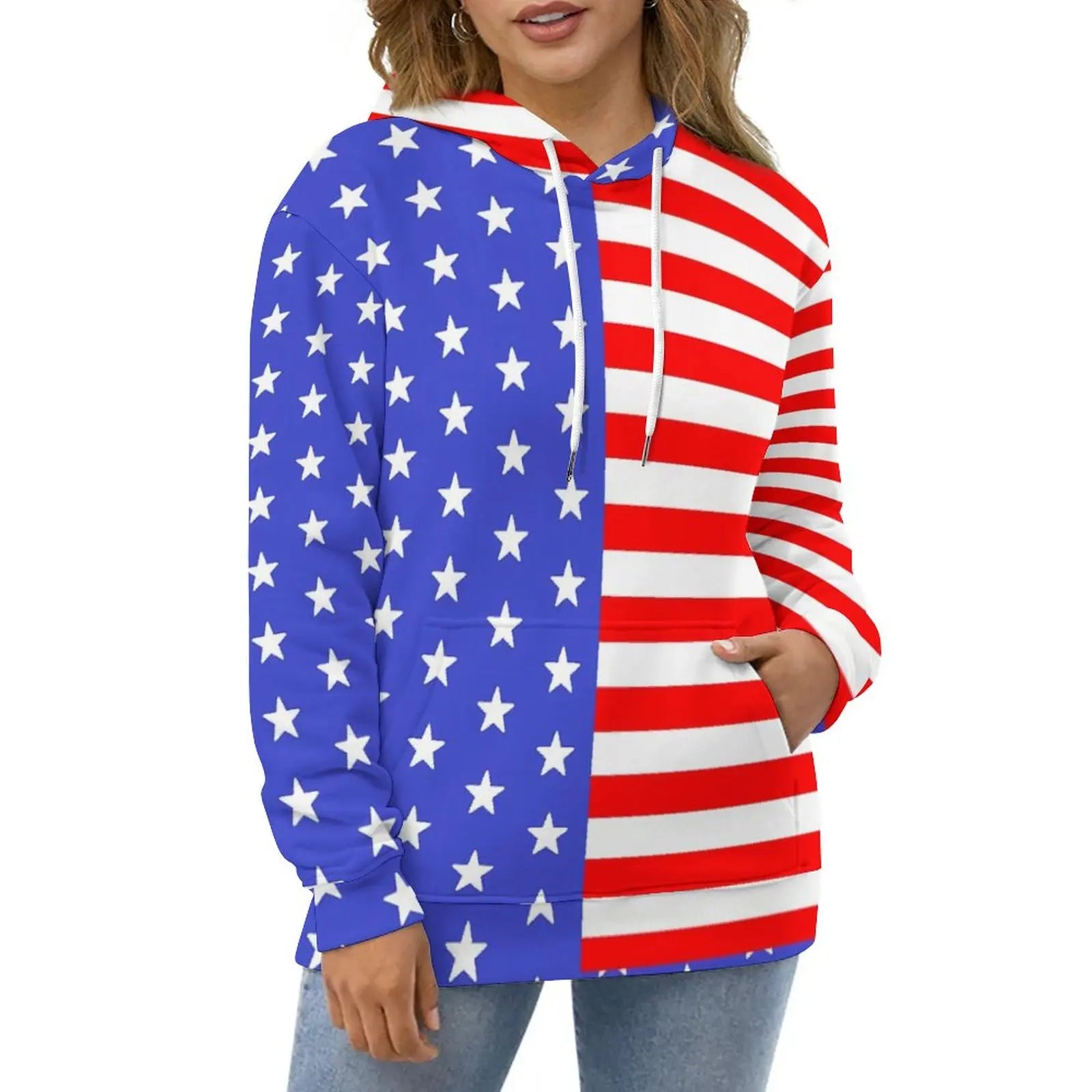 American Flag Hoodies White Stars Print Classic