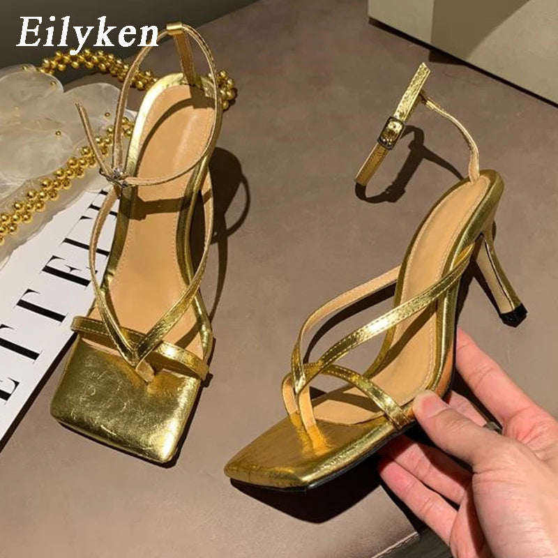 New Fashion Summer Square Open Toe Ankle Buckle Strap High Heels