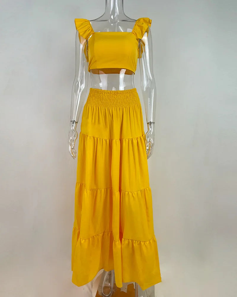 New 2024 Spring/Summer Elegant Sexy Collage Sleeveless Top and Skirt