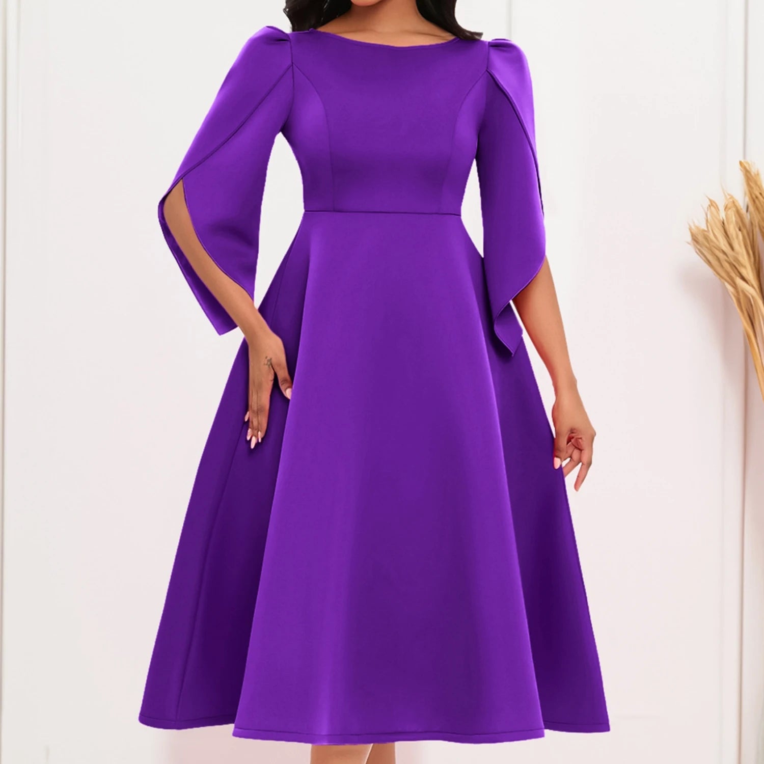 Summer Solid Color Round Neck Silm Dress