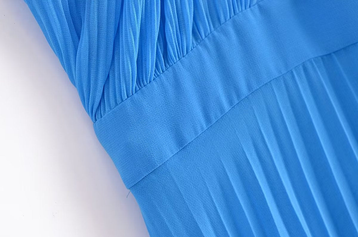 Summer Sexy  Solid  Pleated Elegant Halter Hollow Out Party Dress