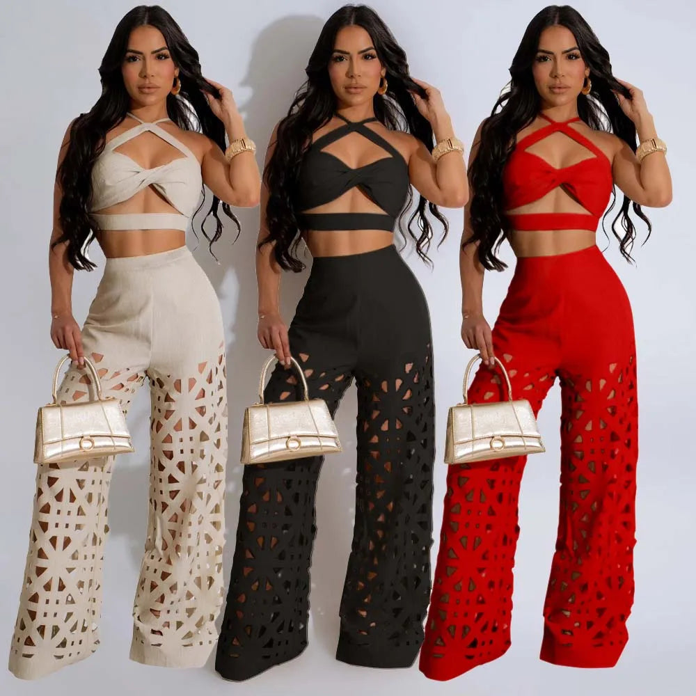 2024 Sexy Crop Tops Two Piece Pant Set