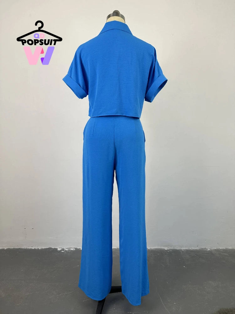 New Summer Short Sleeved Shirt Wide Leg Trousers 2-piece Set