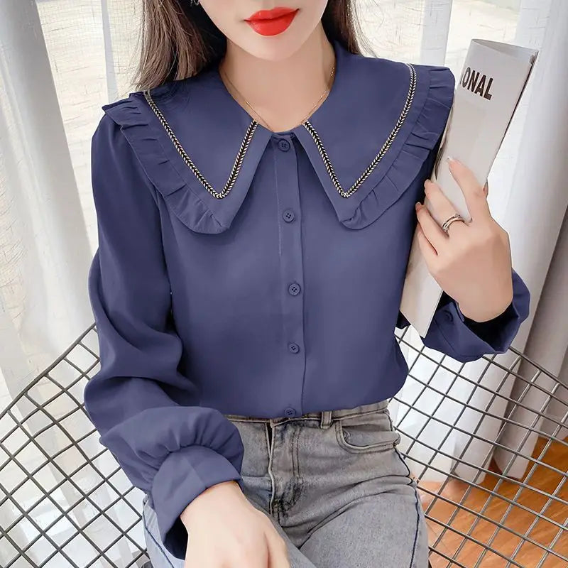 New Fashionable Doll Collar French Style Shirt