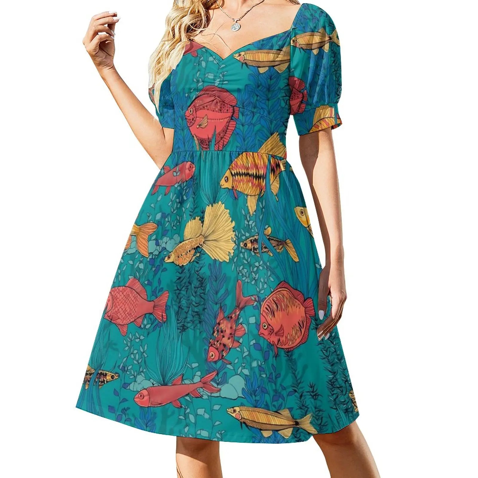 Tropical Marine Casual V Neck Elegant Printed Dress