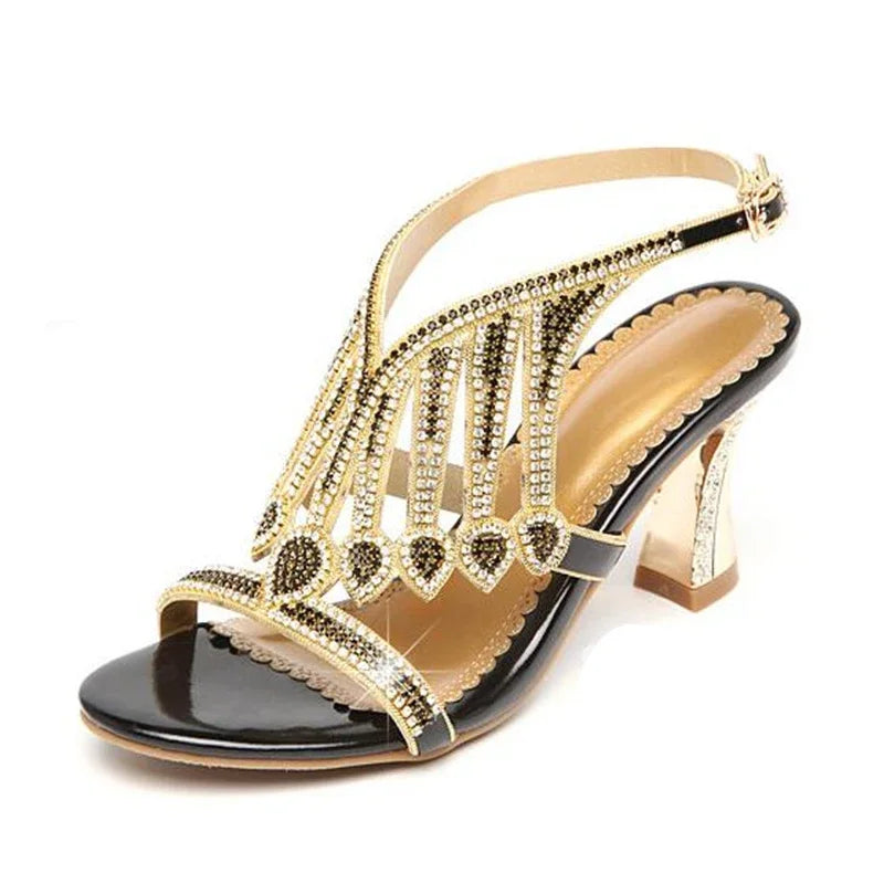 Summer Style Gold Coloured Rhinestone  High Heeled Sandals