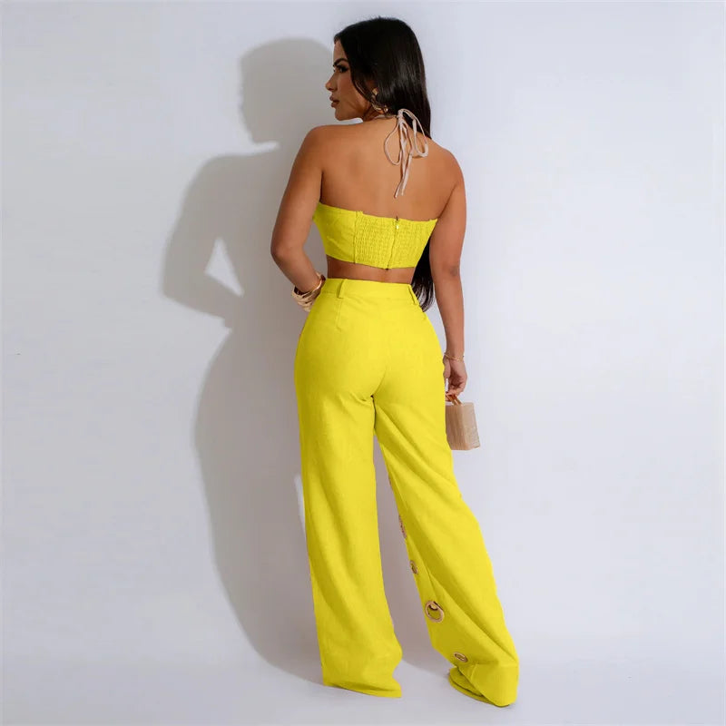 Sexy Night Party Halter Crop Top and Pants