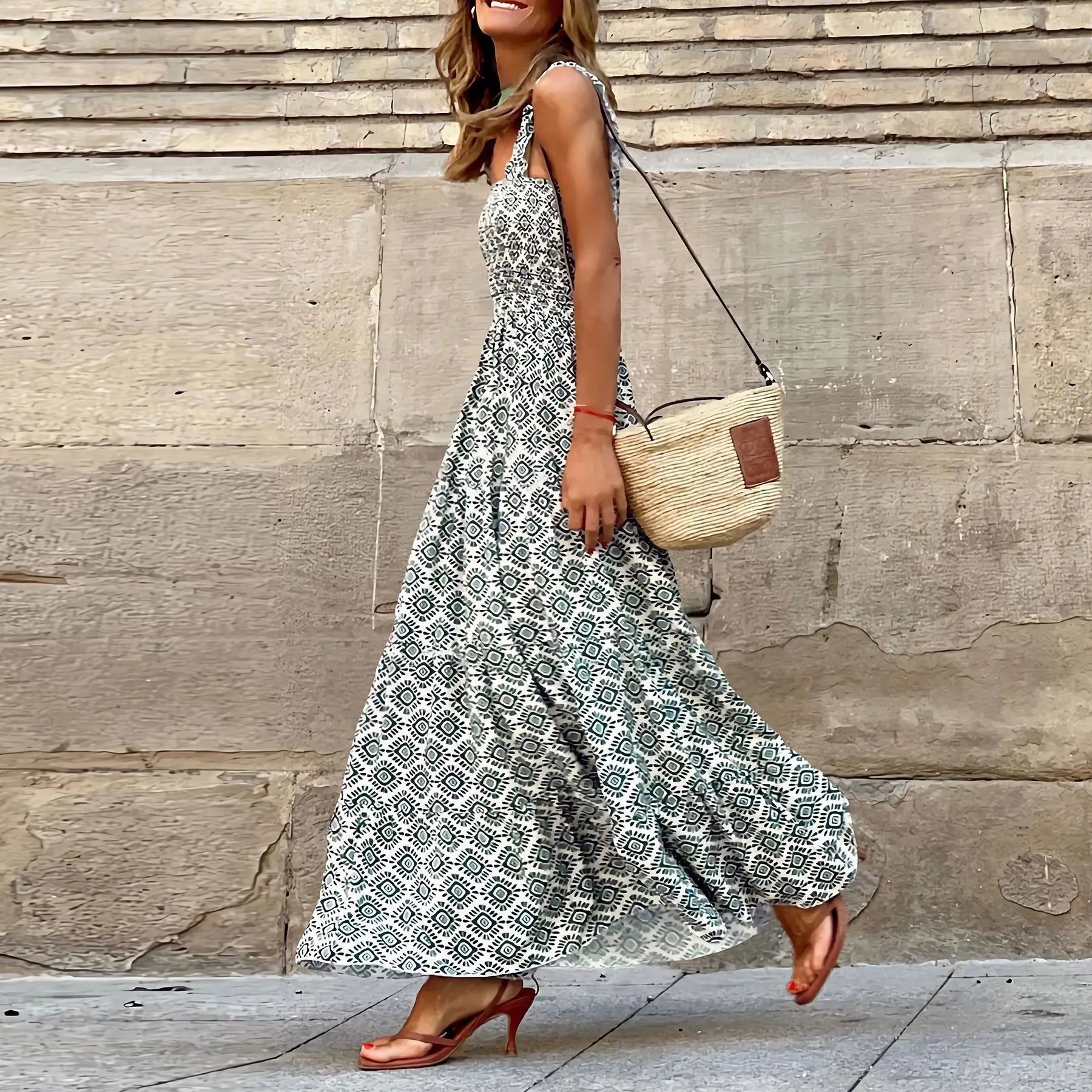 2024 Boho Print Casual Cool Loose Sleeveless Beach Long Dress