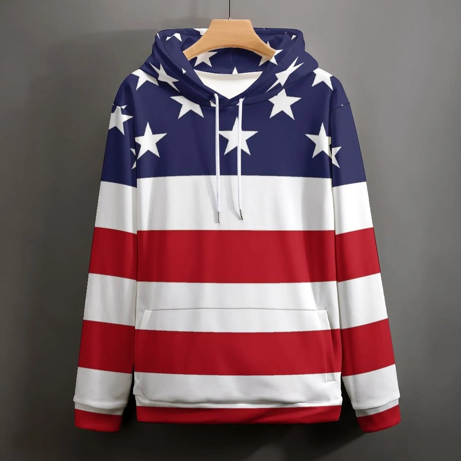 American Flag Hoodies White Stars Print Classic