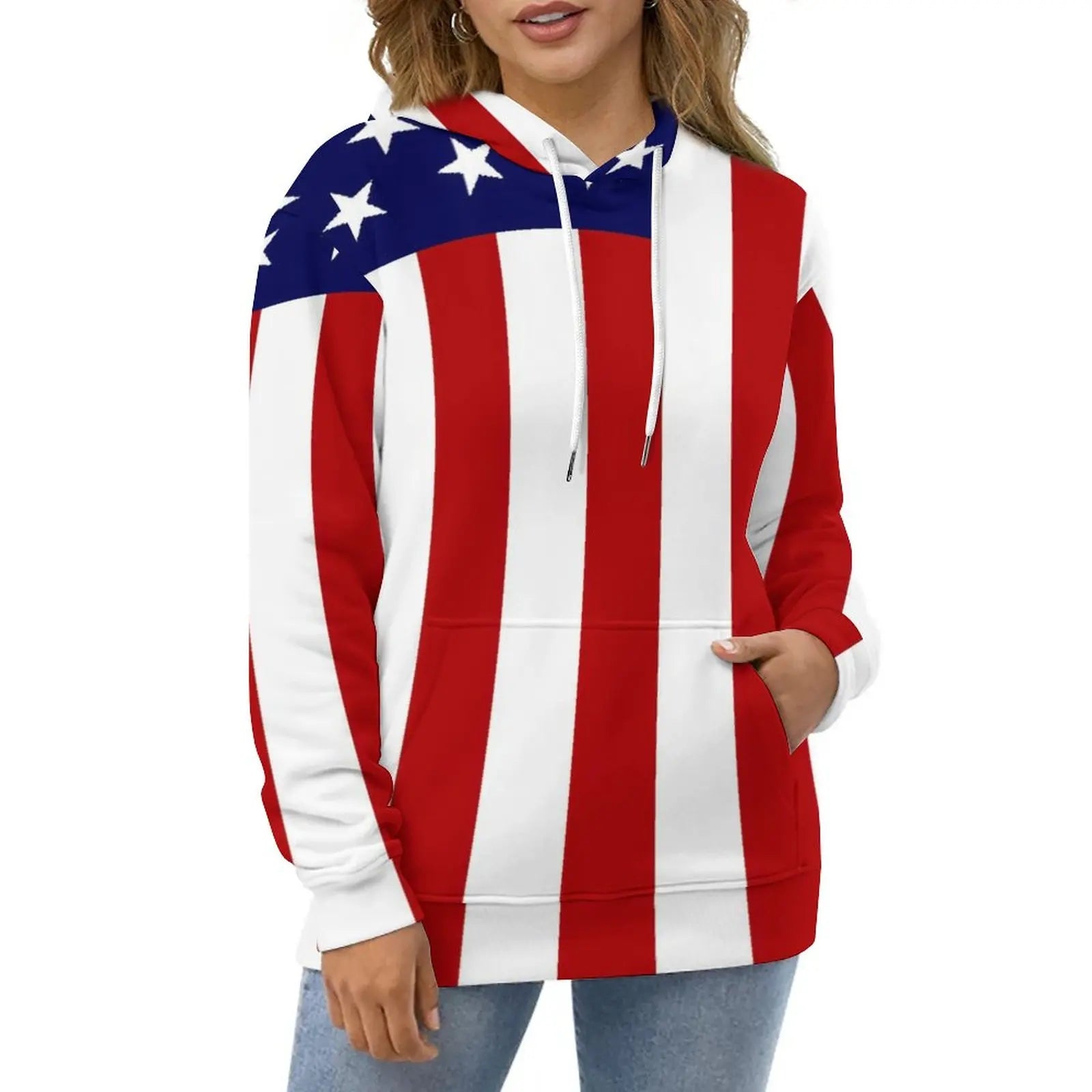 American Flag Hoodies White Stars Print Classic