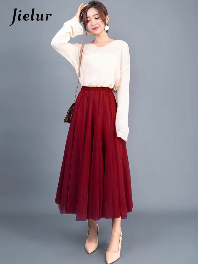 Autumn 3 Layers Princess Tulle Mesh Pleated Skirt