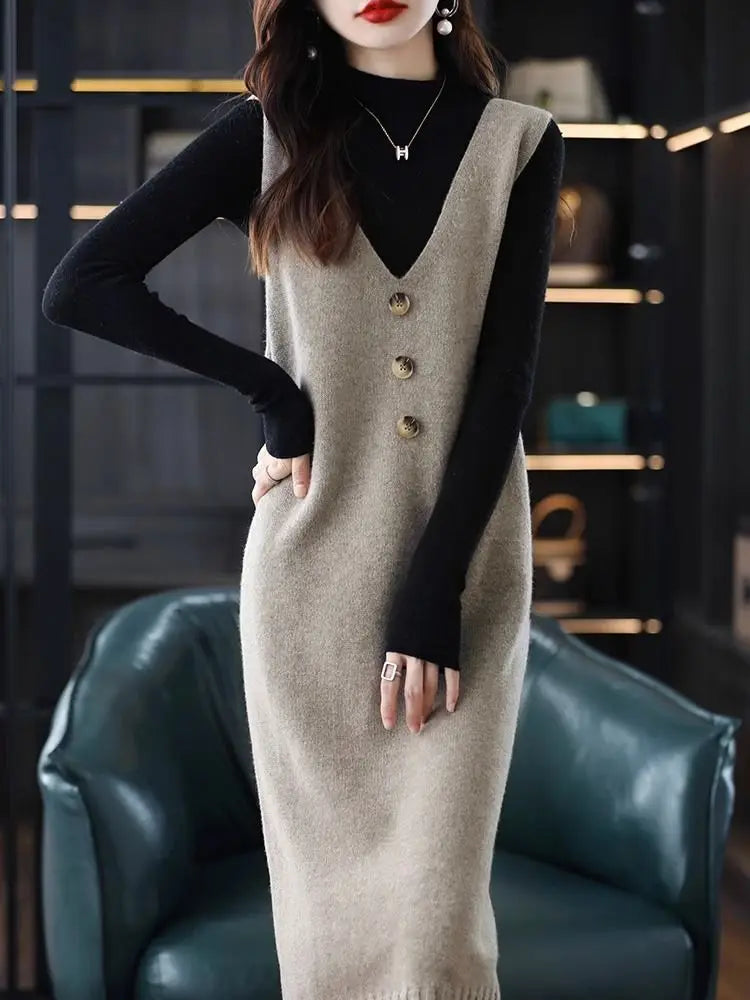 New Autumn and Winter Medium to Long Vest Dress