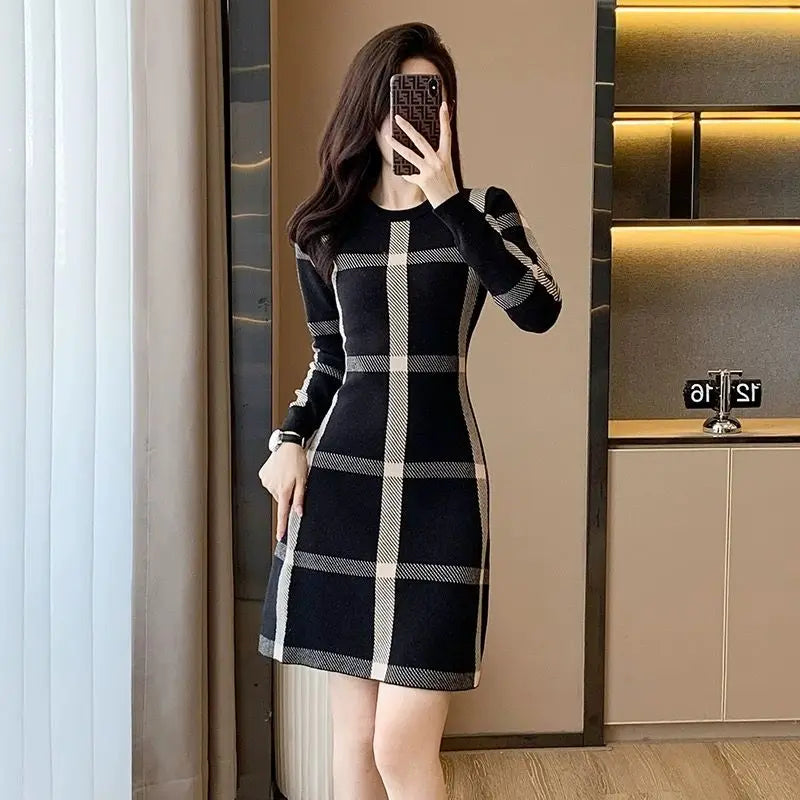 Autumn Winter Thin Casual Long Sleeve Pullovers Buttons Dresses