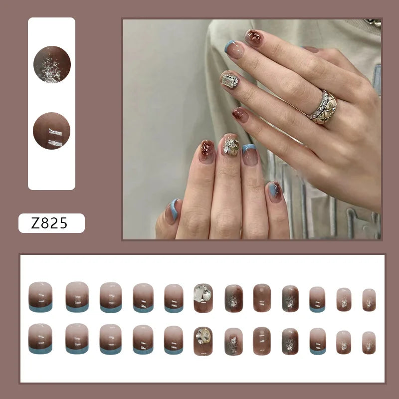 Shiny Diamond False Nails Manicure  24pcs Fake Nail