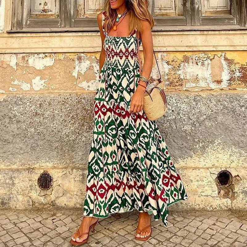 2024 Boho Print Casual Cool Loose Sleeveless Beach Long Dress