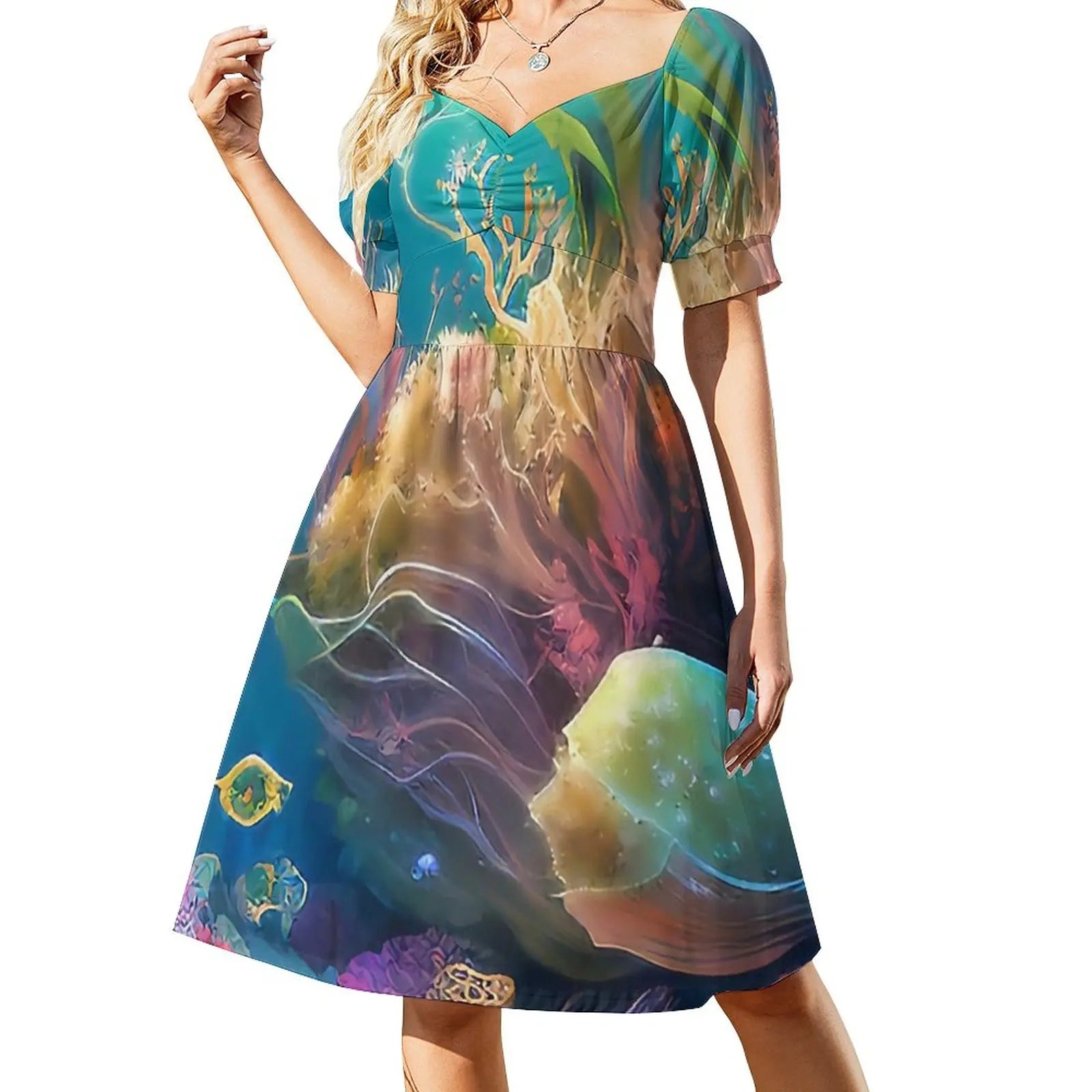 Tropical Marine Casual V Neck Elegant Printed Dress