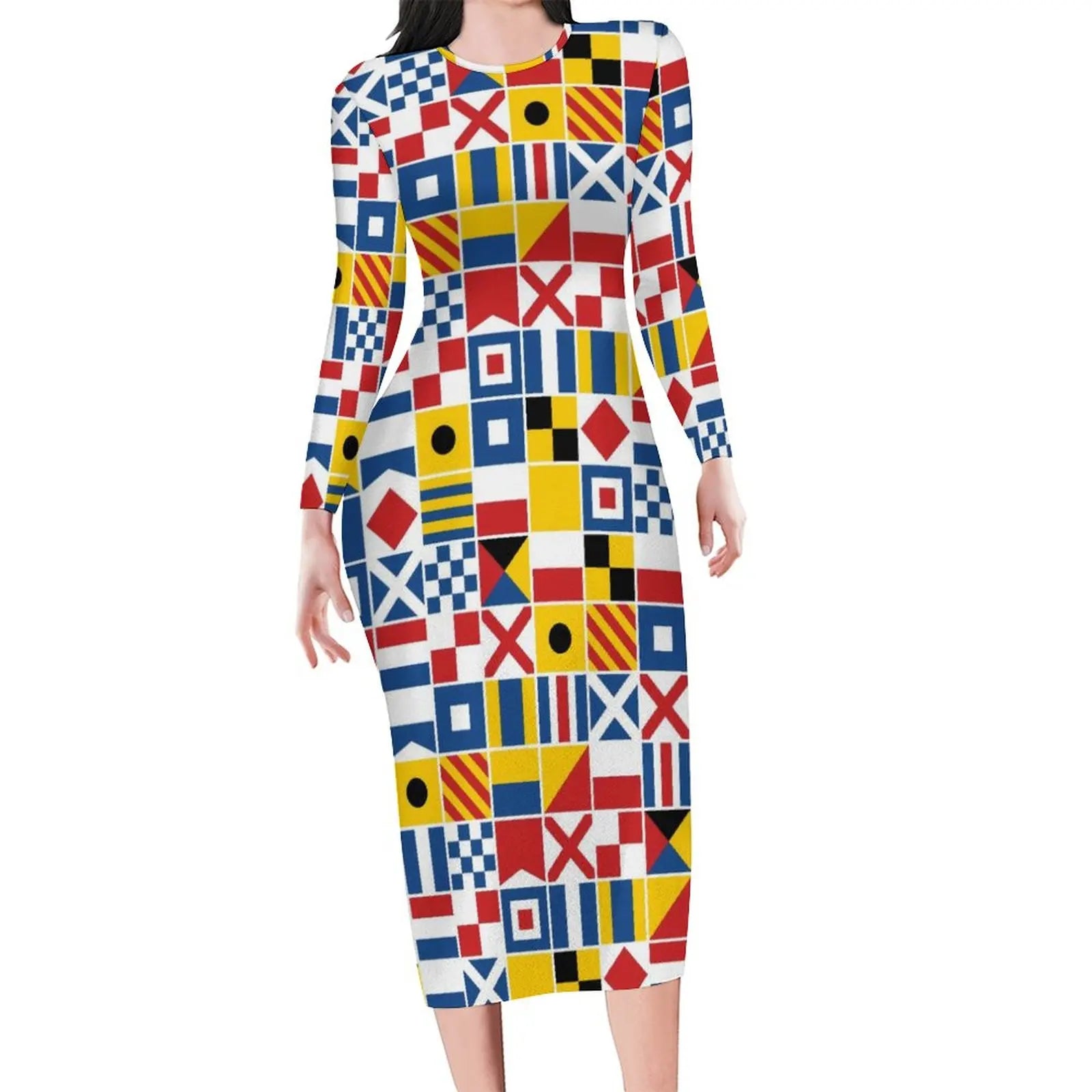 Funny Letter Print Nautical Signal Flags Bodycon Dress