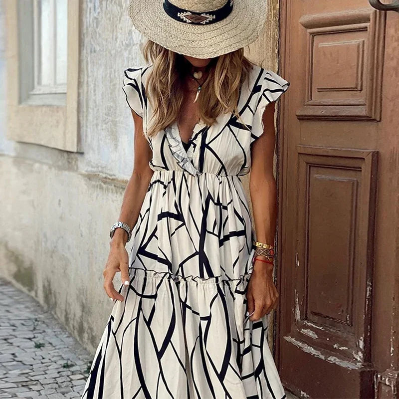 2024 Boho Print Casual Cool Loose Sleeveless Beach Long Dress