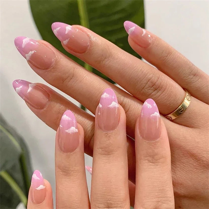 24 Pcs/Set Long Almond Press on  Nails